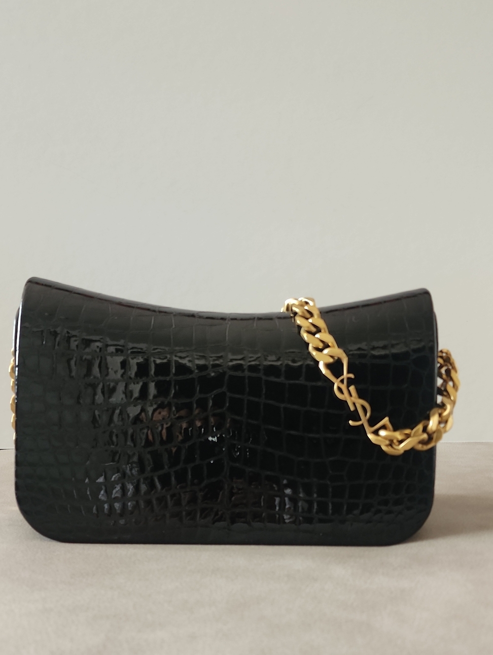 Saint Laurent Elise Bag Black Crocodile-Embossed Leather GHW